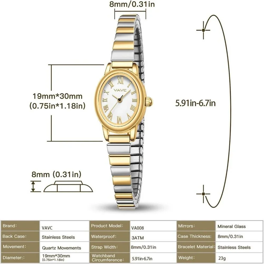 Women's Watch with Stainless Steel Expansion Band Oval Case Roman Dial Elegant